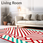 Crimson Aqua Labyrinth Lines Rug