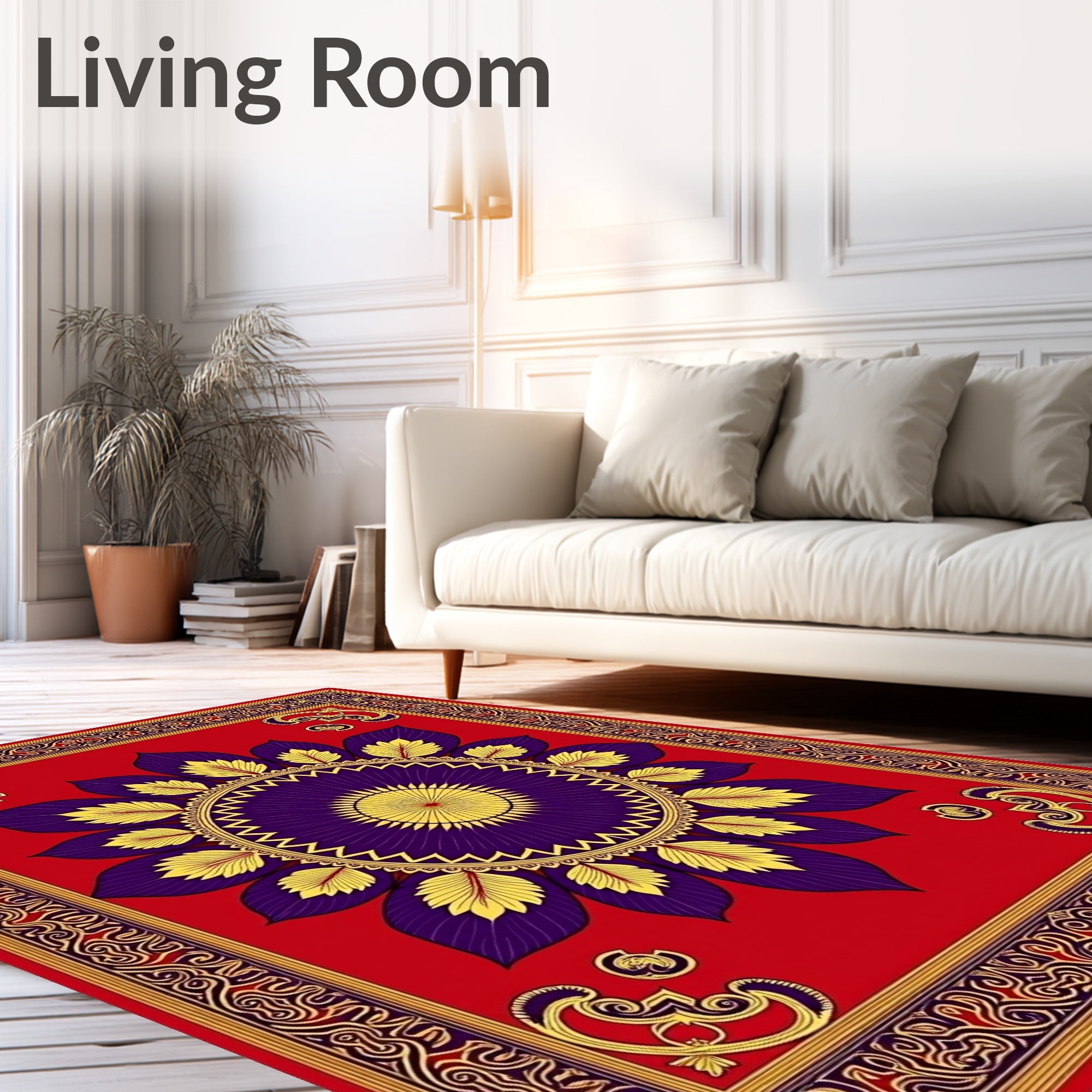 Bold Scarlet Purple Floral Mandala Rug