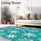 Teal White Snowflake Mandala Collage Rug