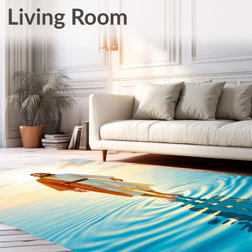 Radiant Figure Walking on Rippled Waters Rug