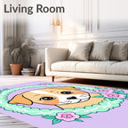 Sweet Puppy Floral Wreath Pastel Rug
