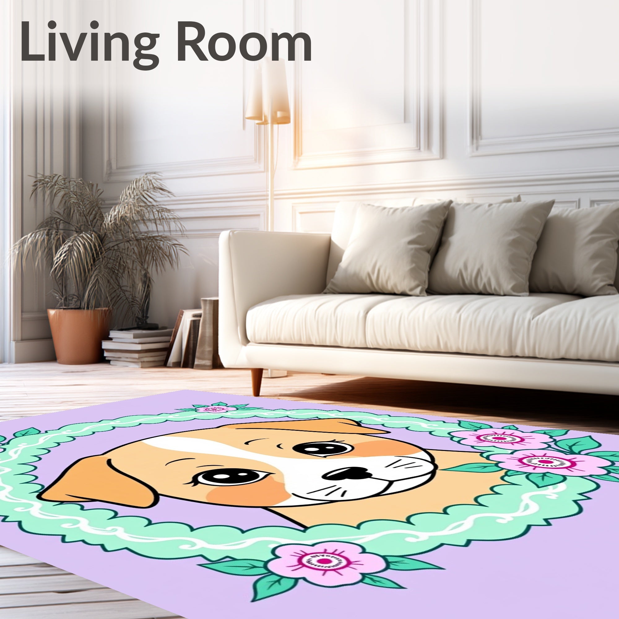 Sweet Puppy Floral Wreath Pastel Rug