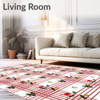 Holiday Red Plaid Floral Bells Rug