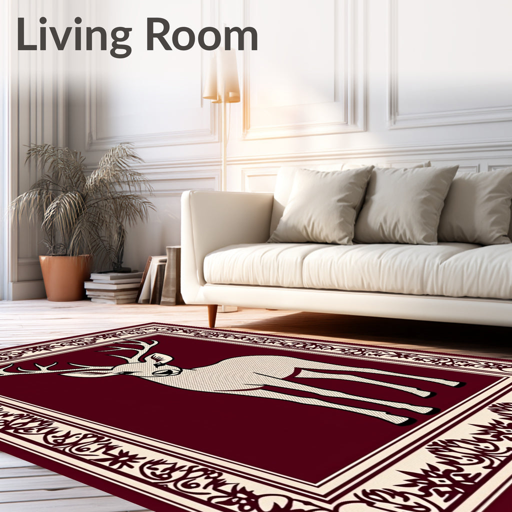Reticulated Deer Bordered Jewel Tone Rug