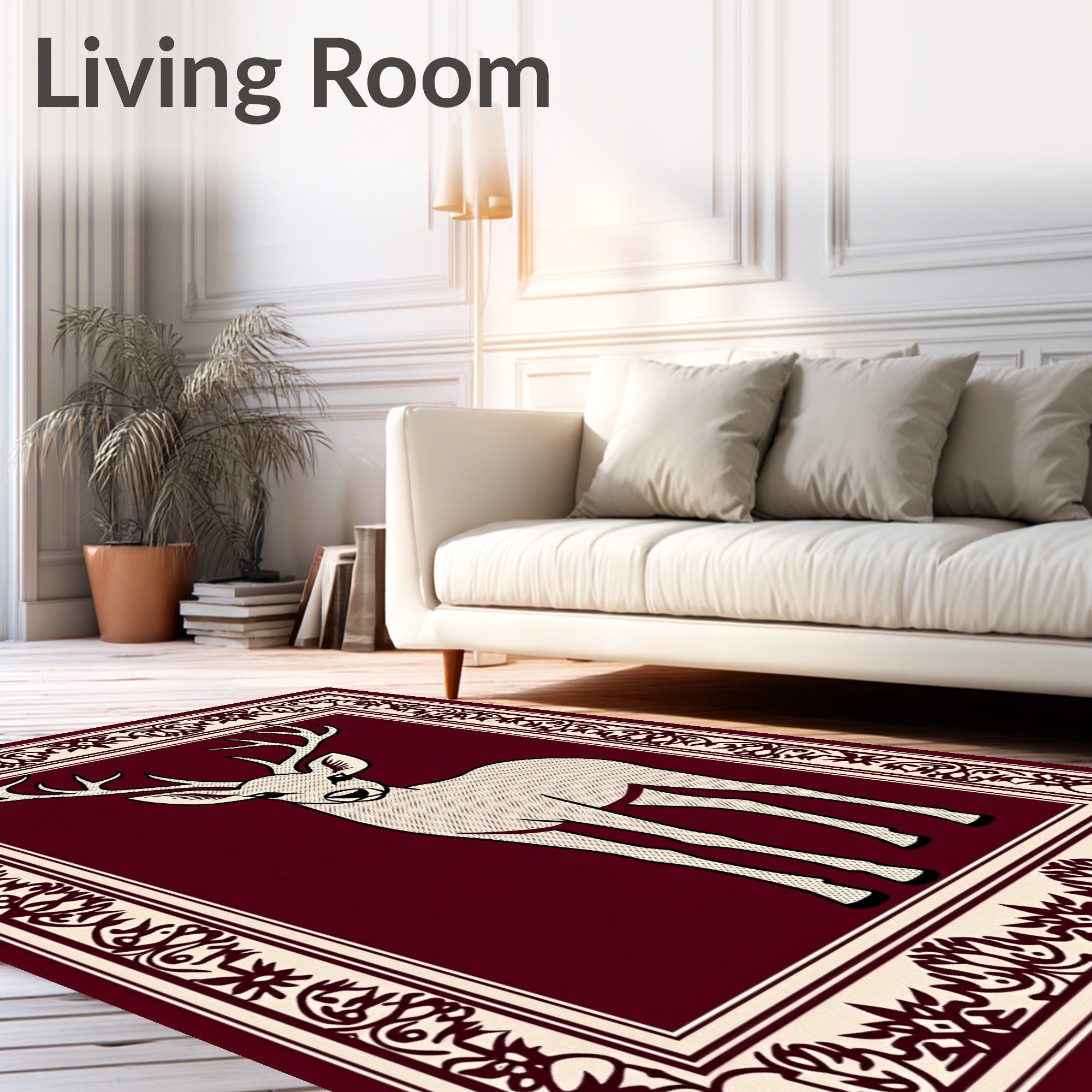 Reticulated Deer Bordered Jewel Tone Rug