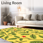 Bright Yellow Green Leaf Red Star Rug