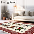 Eight Horse Panel Red Border Rug