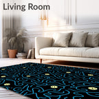 Abstract Blue Swirls Yellow Circles Rug