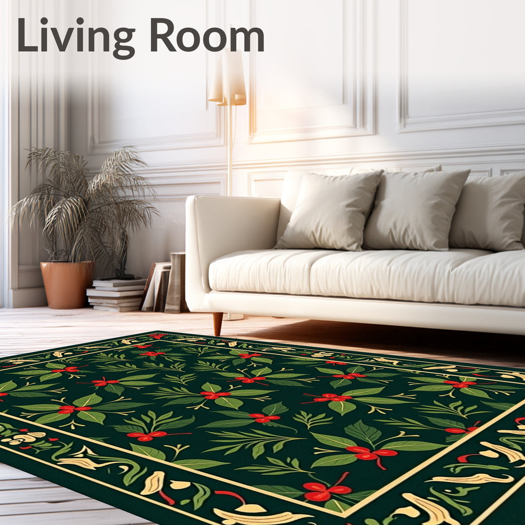 Emerald Holly Berry Floral Border Rug