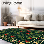 Emerald Holly Berry Floral Border Rug