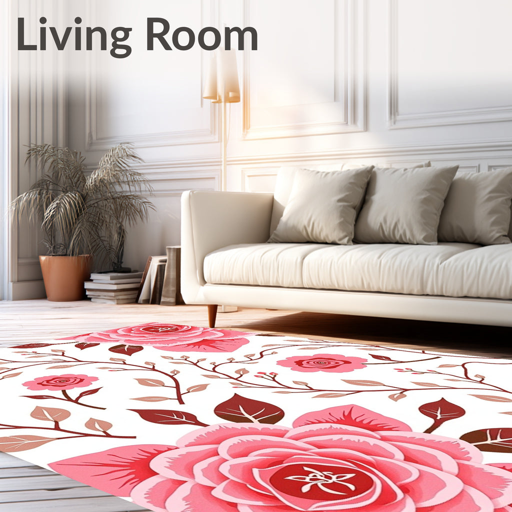Pink Blooming Rose Vine Repeating Rug
