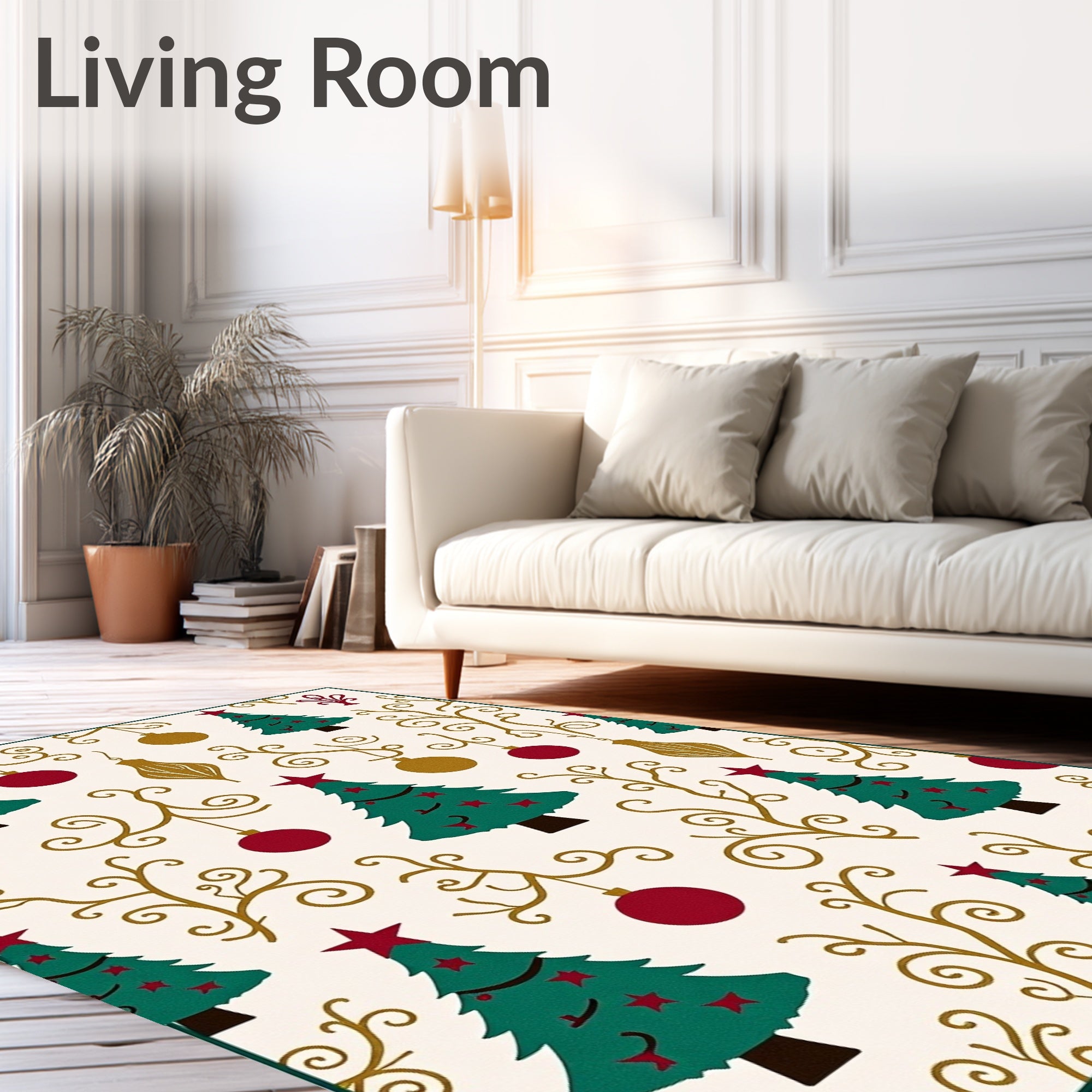 Festive Green Christmas Tree Ornaments Rug