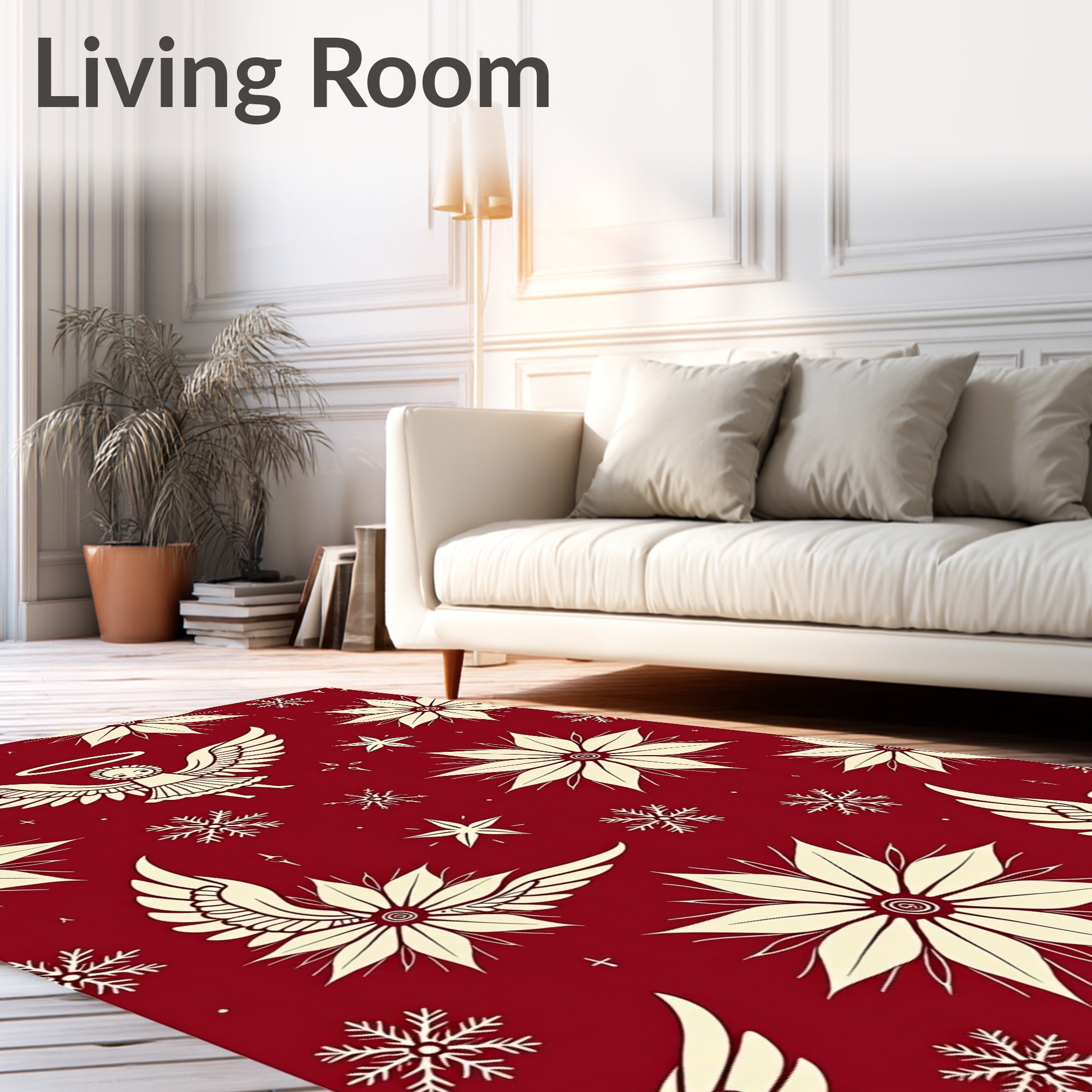 Crimson Angel Snowflakes Poinsettia Collage Rug