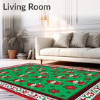 Festive Elf Red Christmas Tree Snowflakes Rug