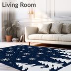 Winter Snowfall Evergreen Silhouette Rug