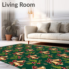 Golden Jingle Bells Holly Berries Rug