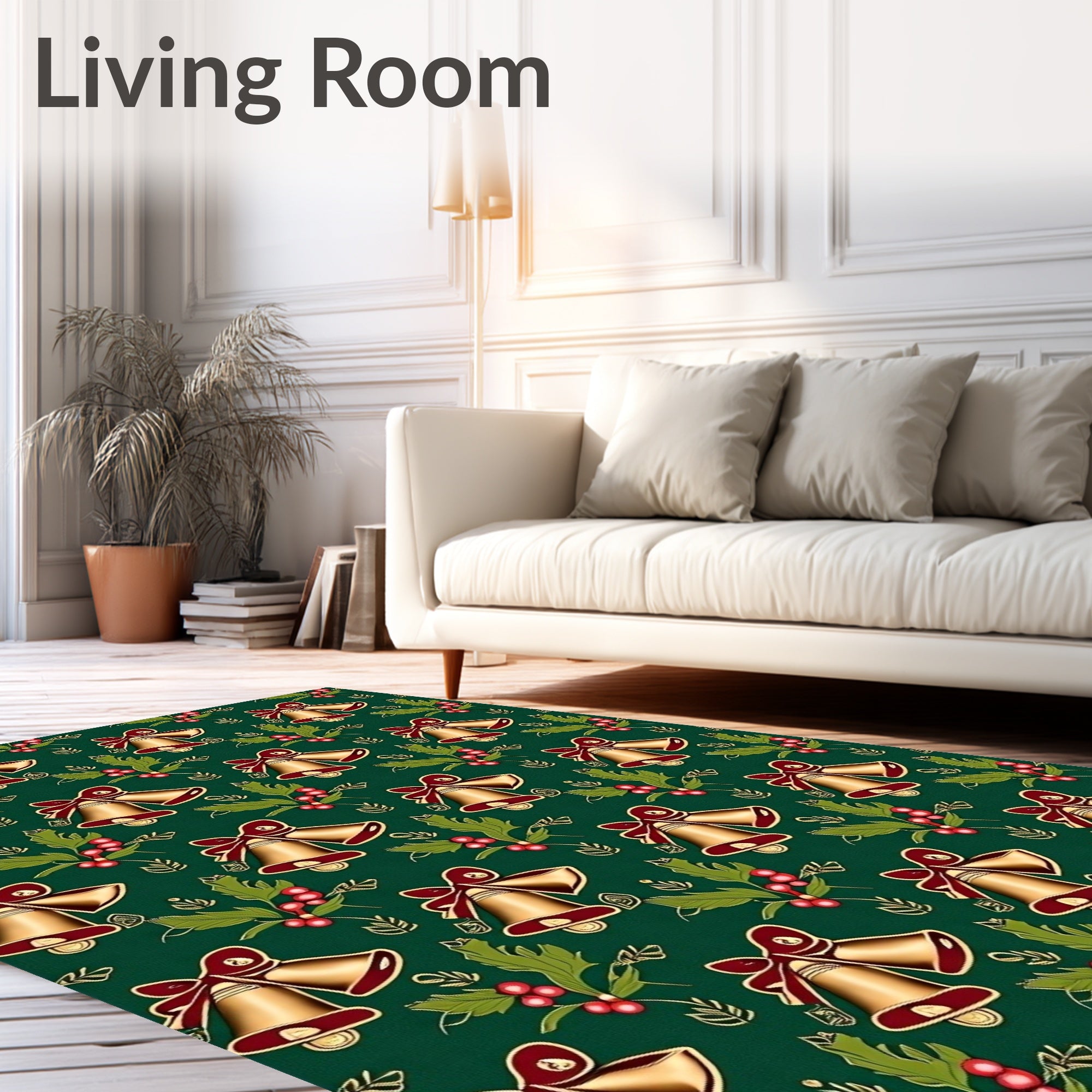 Golden Jingle Bells Holly Berries Rug
