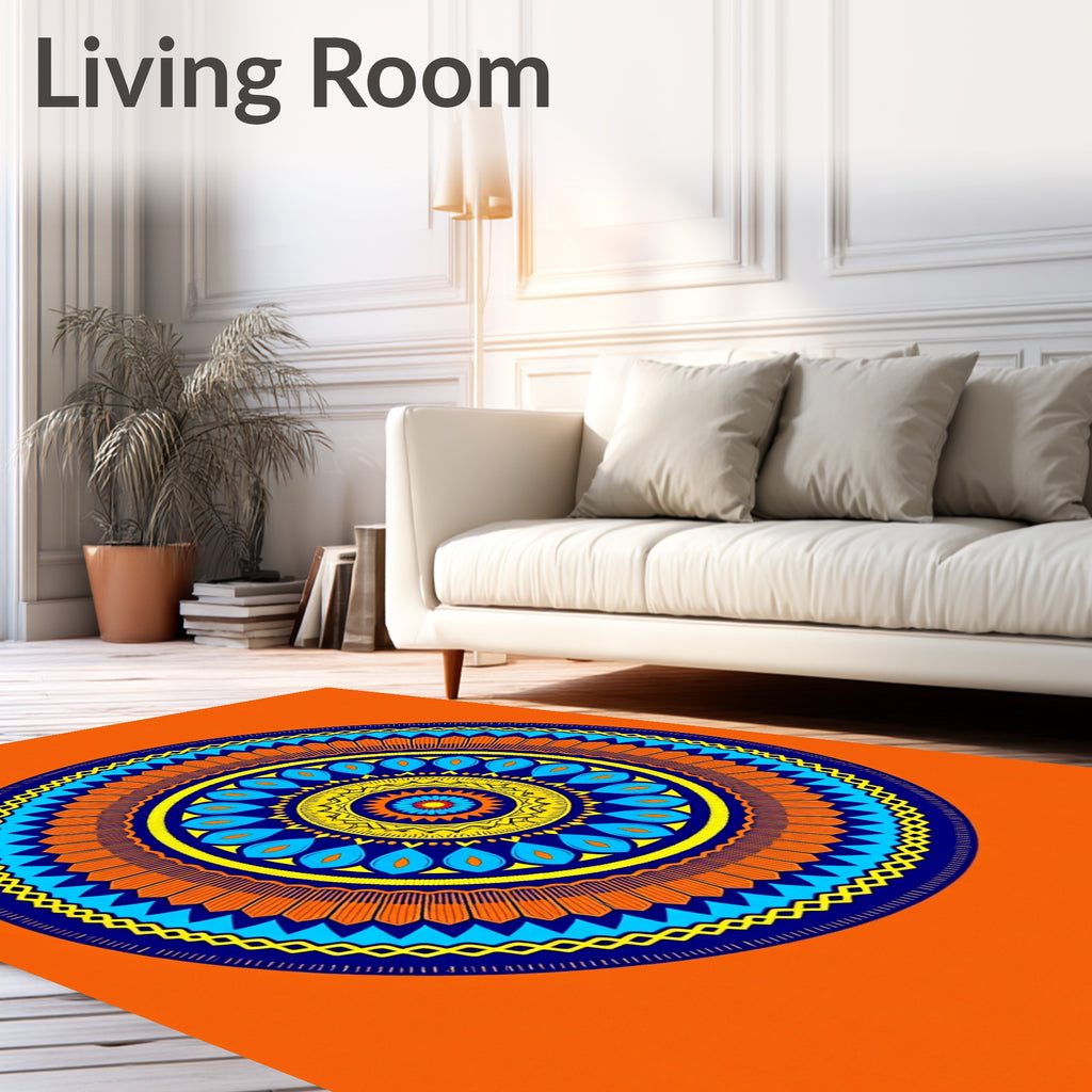 Vibrant Orange Blue Yellow Mandala Rug