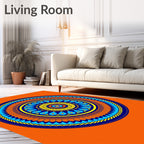 Vibrant Orange Blue Yellow Mandala Rug