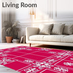 Crimson Snowflake Border Grid Rug