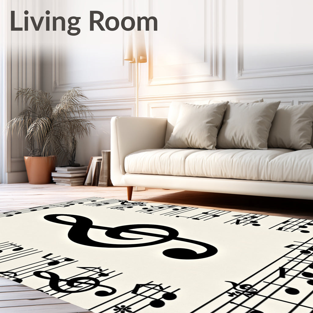 Black Treble Clef Musical Notes Rug