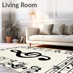 Black Treble Clef Musical Notes Rug