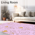 Whimsical Golden Heart Floral Curlicue Rug