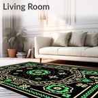 Vibrant Green Floral Scrollwork Rug
