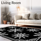 Black White Snowflake Classic Border Rug