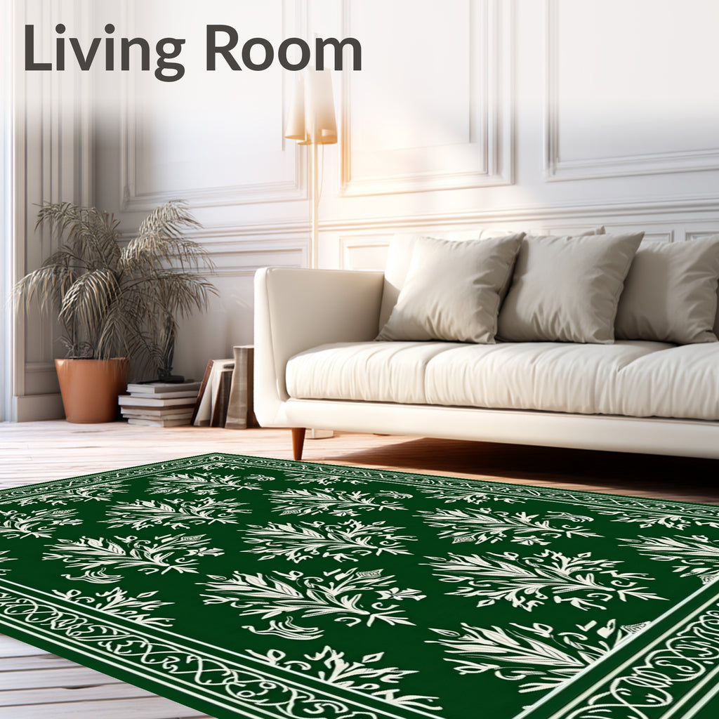 Emerald Green Floral Scrollwork Rug