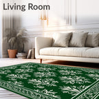 Emerald Green Floral Scrollwork Rug