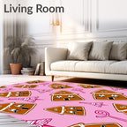 Whimsical Gingerbread Houses Pink Swirls Rug