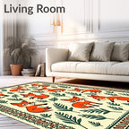 Whimsical Orange Fox Foliage Border Rug