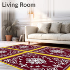 Crimson Yellow Floral Medallion Art Rug