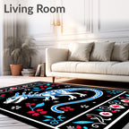 Blue White Dragon Floral Frame Rug