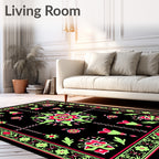 Vibrant Black Floral Medallion Rug