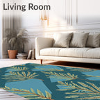 Teal Pine Branches Geometric Overlay Rug