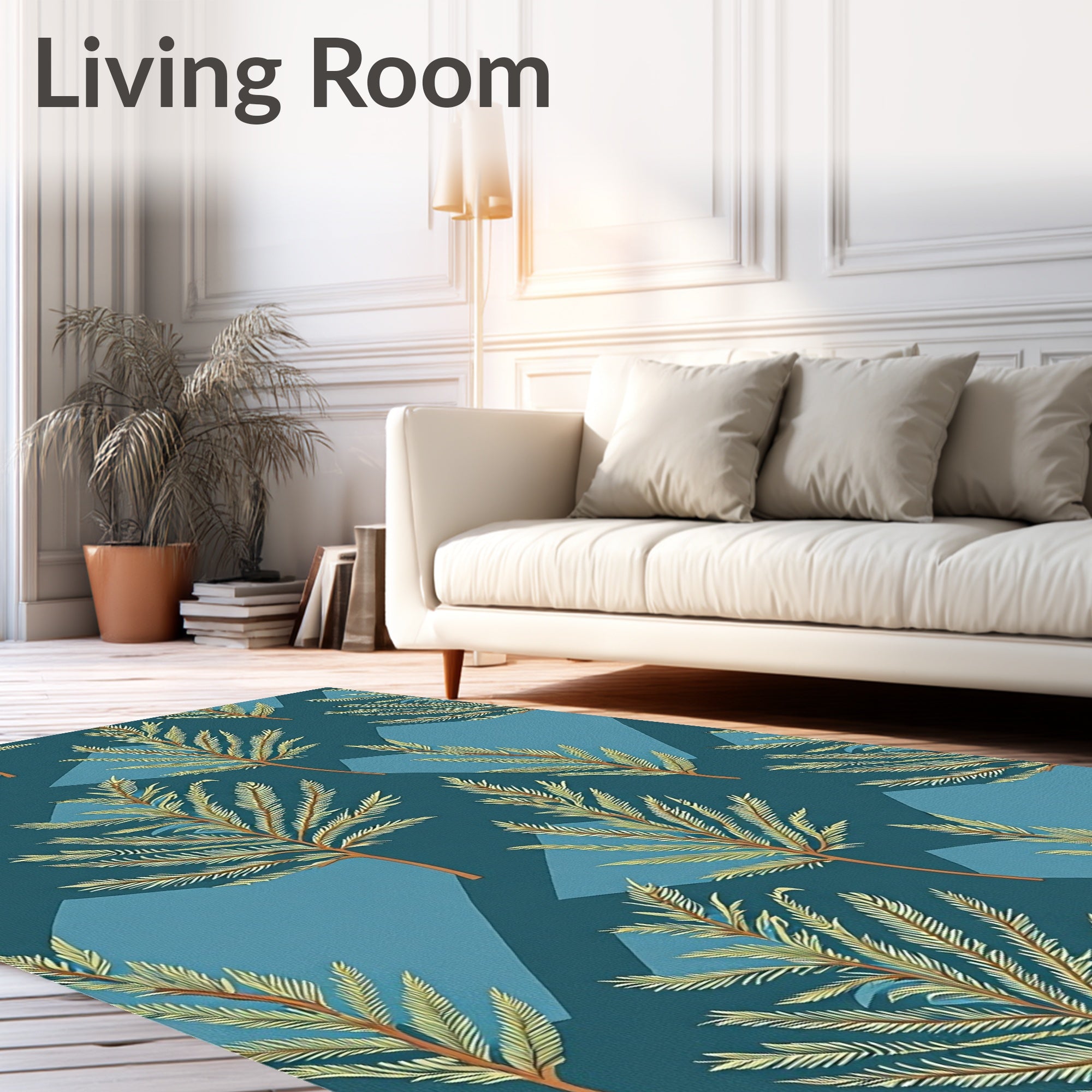 Teal Pine Branches Geometric Overlay Rug