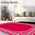Crimson White Floral Border Accent Rug