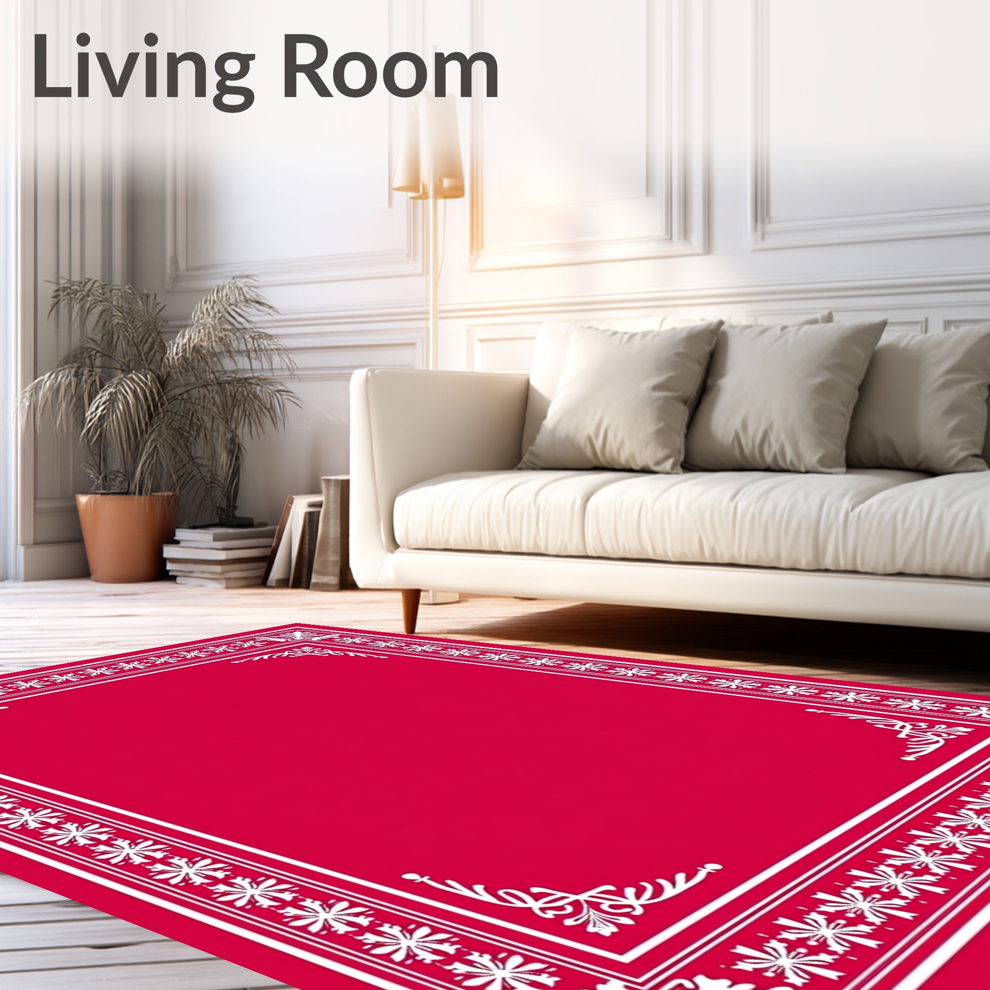 Crimson White Floral Border Accent Rug