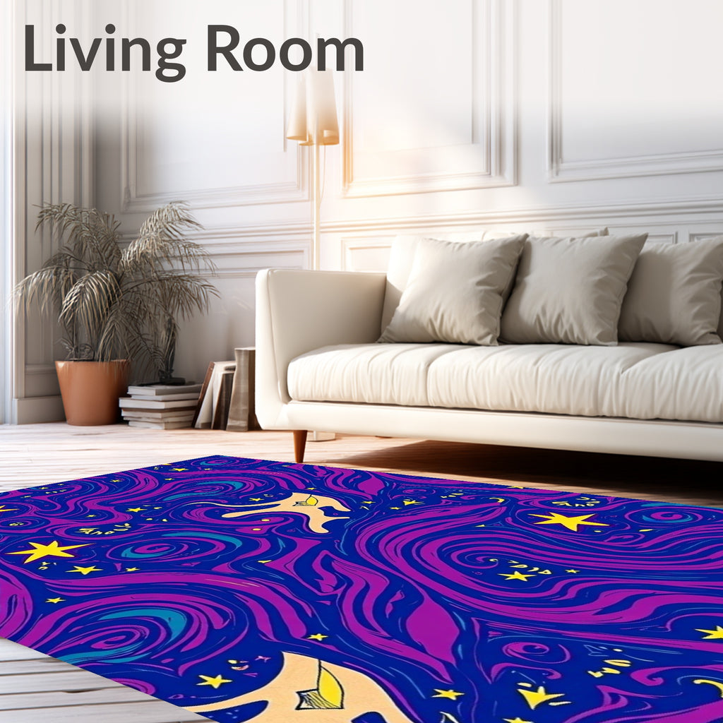 Vibrant Cosmic Swirl Yellow Star Rug