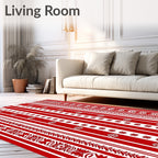 Red White Stripe Snowflake Border Rug
