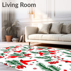 Red Cardinal Winter Berry Pine Boughs Rug