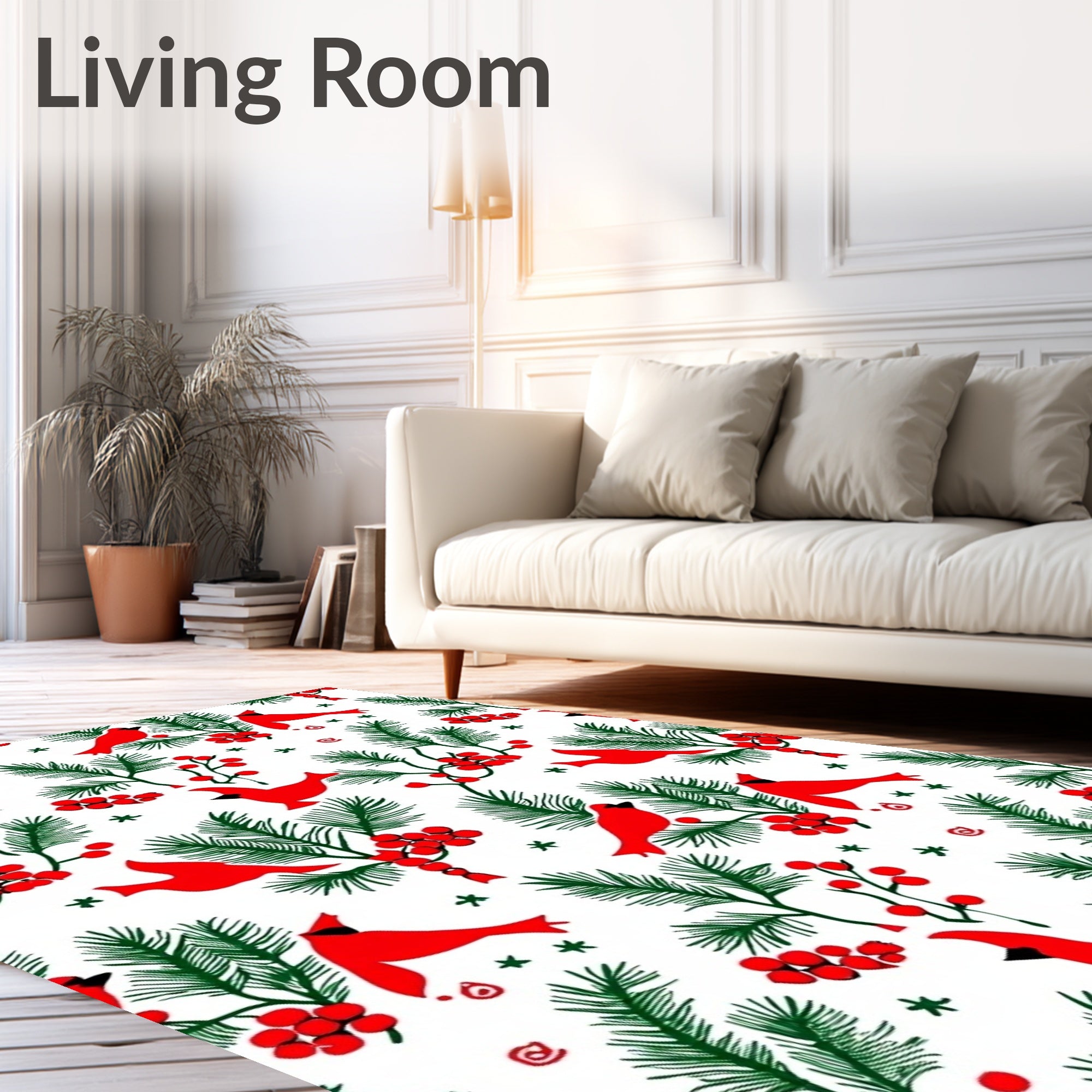 Red Cardinal Winter Berry Pine Boughs Rug