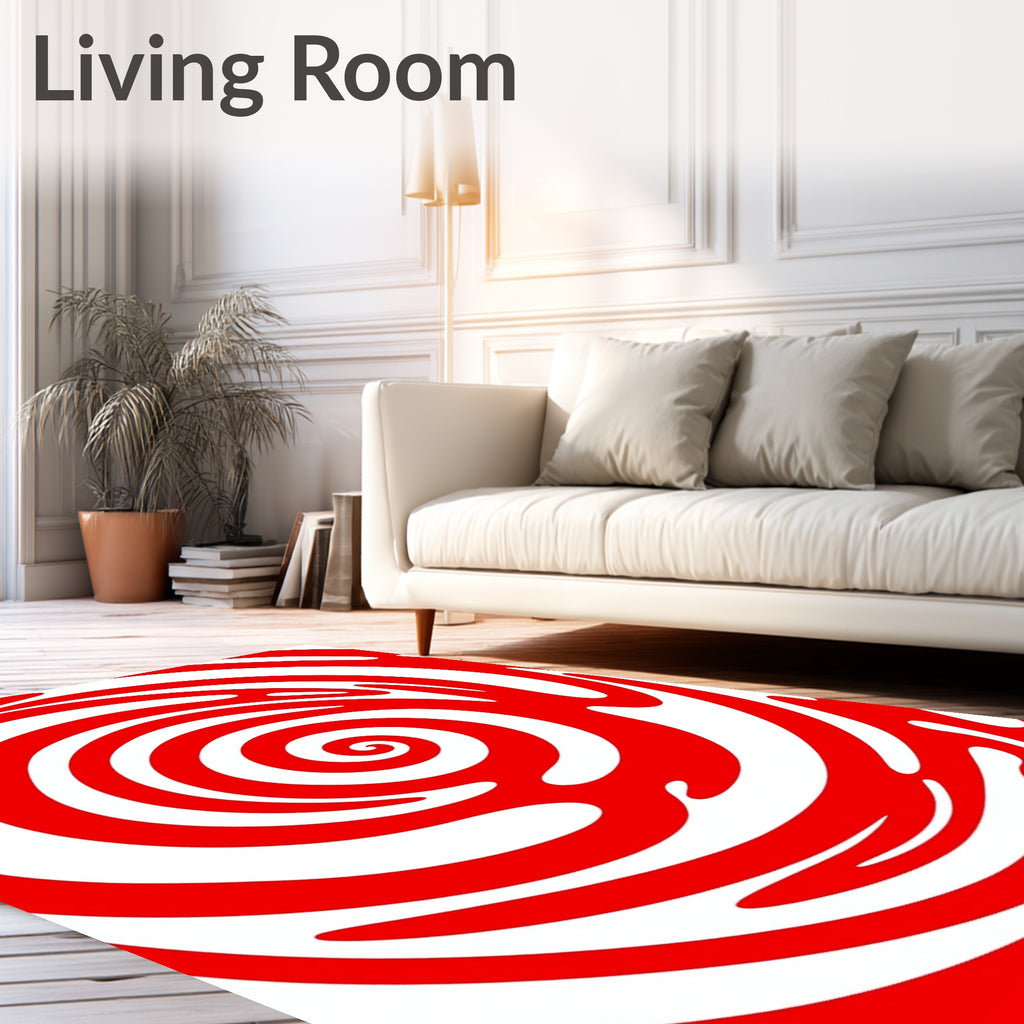 Crimson White Swirl Abstract Rug