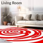 Crimson White Swirl Abstract Rug