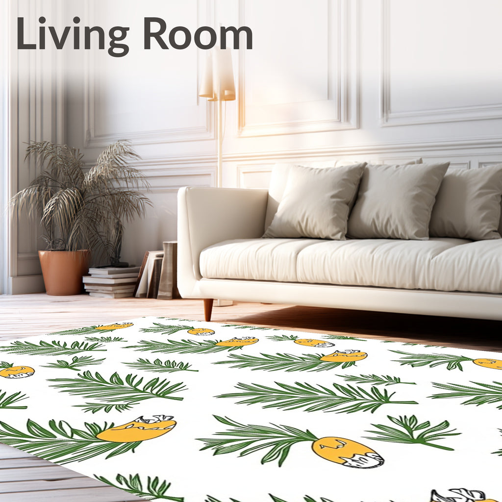 Tropical Green Palm Leaf Pineapple Rug