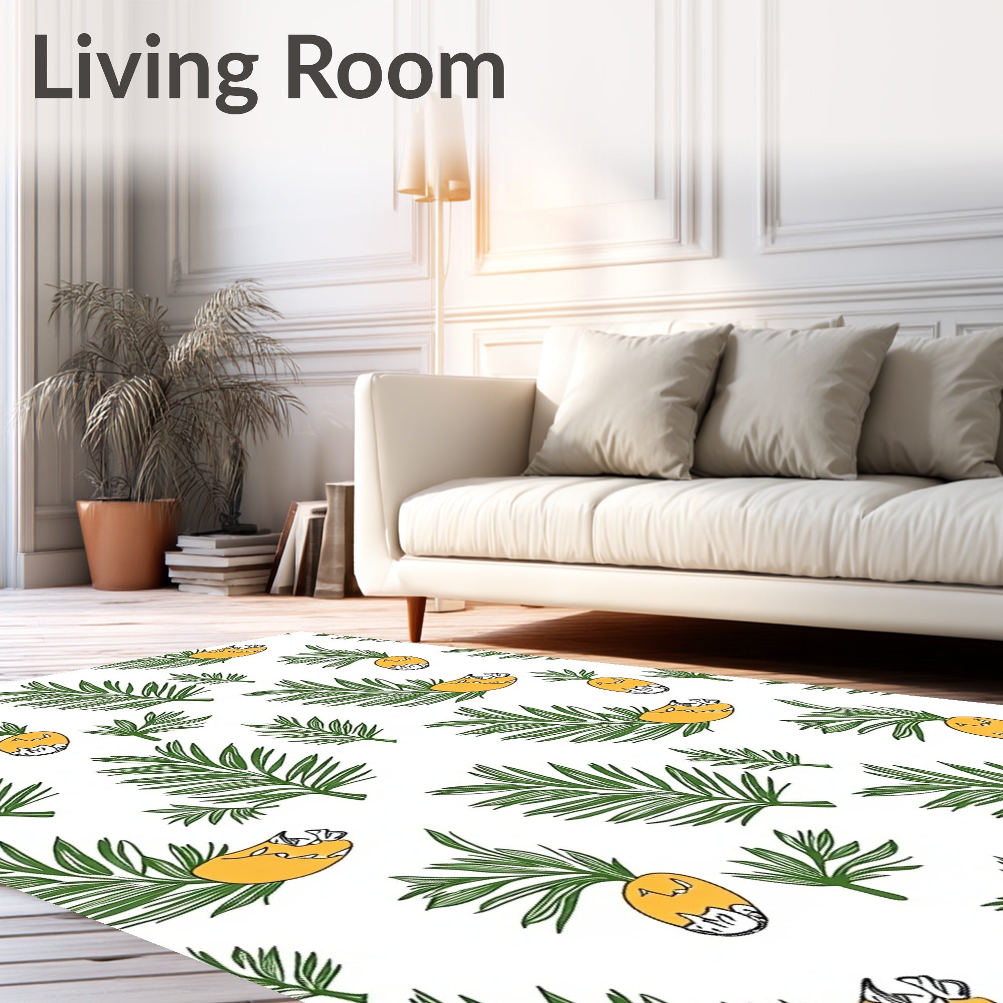 Tropical Green Palm Leaf Pineapple Rug