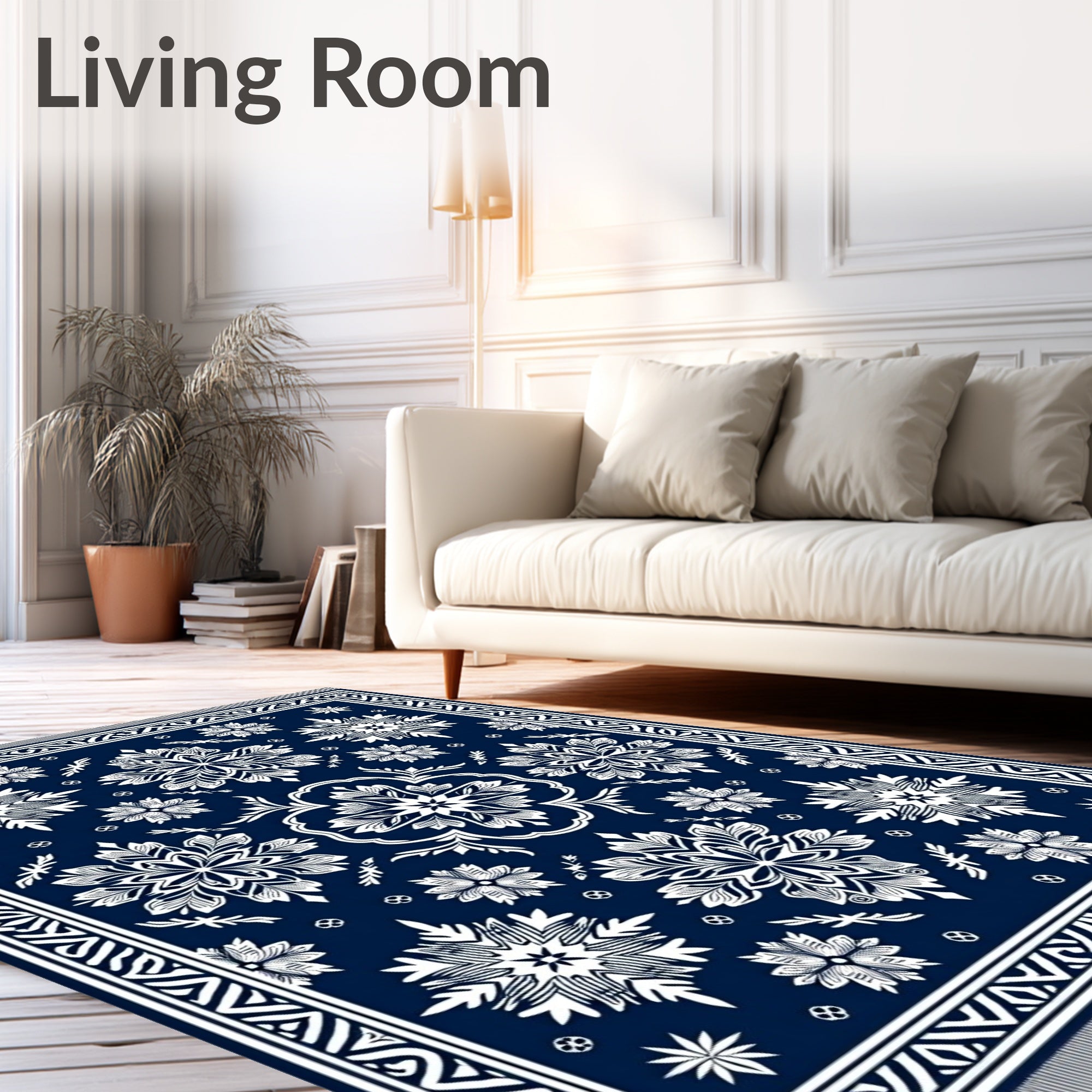 Deep Blue Floral Medallion Rug