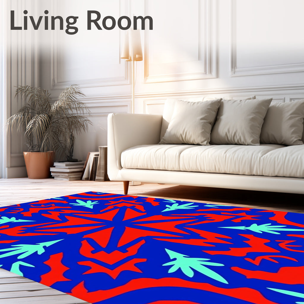 Bold Red Blue Starburst Foliage Rug